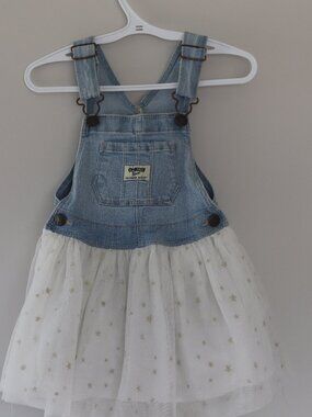 OshKosh B'gosh Denim Overall Tutu Dress with Gold Glitter Stars - 3T